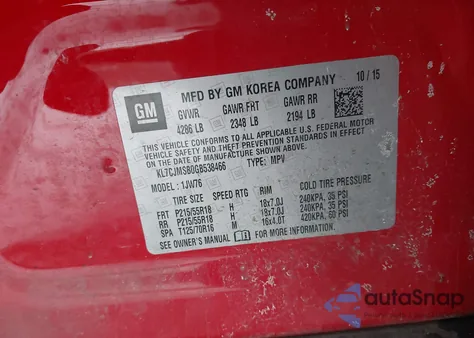 2016 Chevrolet Trax Ltz z USA, uszkodzony, nr VIN KL7CJMSB0GB538466